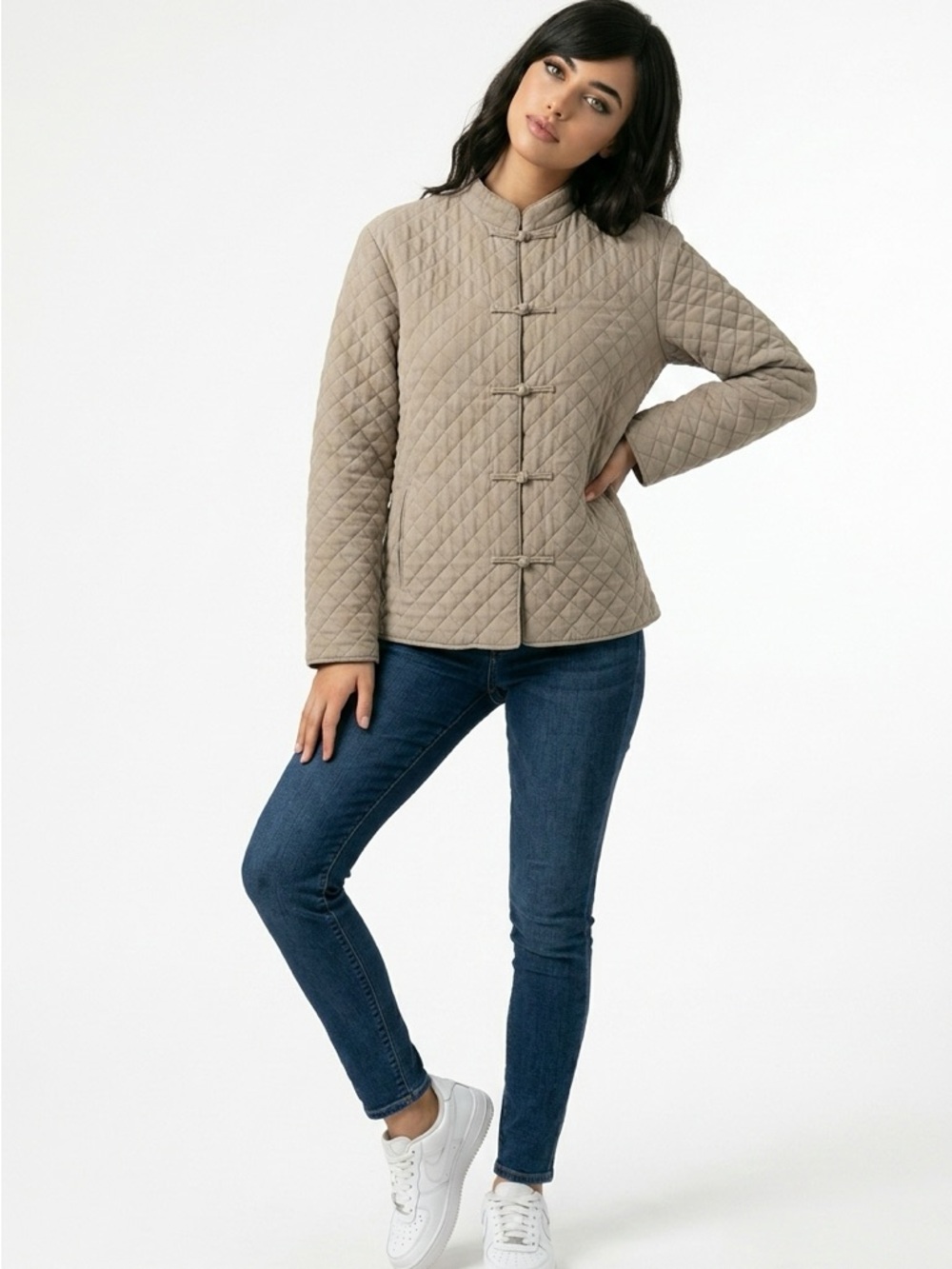 Eileen Fisher Quilted Jacket in Taupe Beige